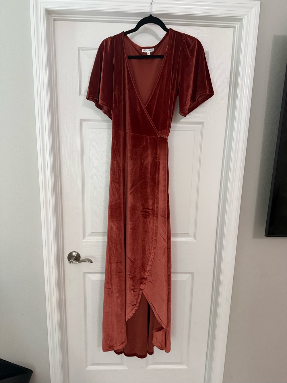 Baltic Born Rust Velvet High-Low Wrap Dress